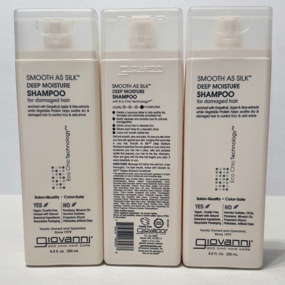 3 pack-Giovanni Eco Chic Smooth As Silk Deep Moisture Shampoos 8.5 oz New - Picture 1 of 1